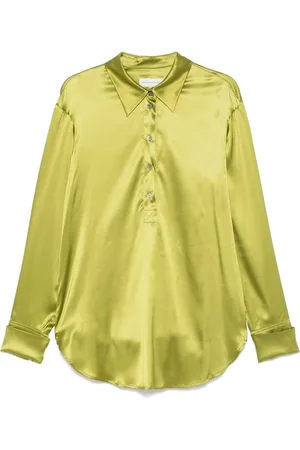 DRIES VAN NOTEN Bluzki, Kobieta, Zielony, S, Zielona Koszula z Guzikami i Fałdą