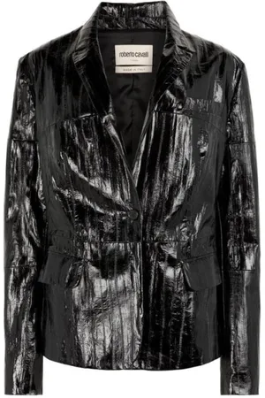 Roberto Cavalli Kurtki, Kobieta, Czarny, M, Haftowany Blezer z Haftem i Peak Revers