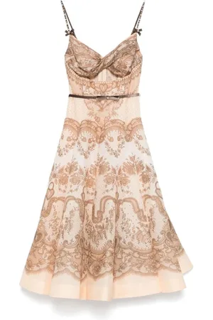 ZIMMERMANN Sukienki, Kobieta, Beżowy, M, Organza, Sukienka Midi Crush Twist Front