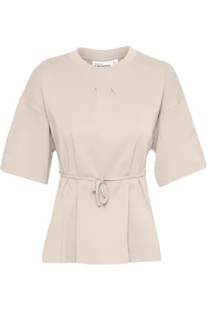 Karen by Simonsen Koszulki, Kobieta, Beżowy, L, Bawełna, Srebrna Chmura T-shirt Top