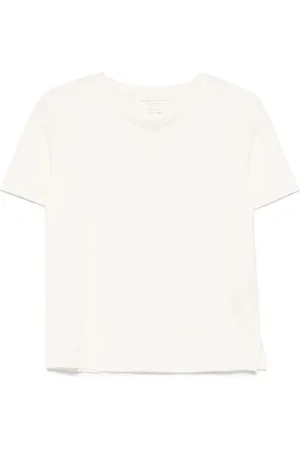 Majestic Koszulki, Kobieta, Biały, S, Ecru T-shirt z krótkim rękawem i bocznymi rozporkami