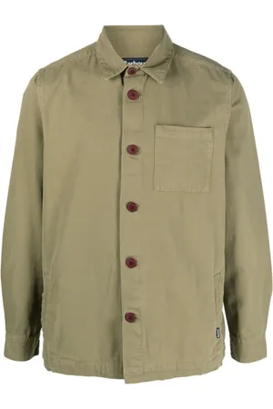 Barbour Kurtki, Mężczyzna, Zielony, S, Oliwkowa Bawełniana Koszula z Naszywką