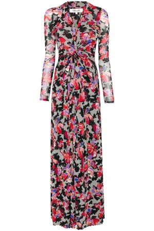 Diane von Furstenberg Sukienki, Kobieta, Wielobarwność, S, Kwiatowa Sukienka z Siateczki i Dekoltem w Serek