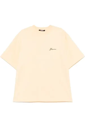 Jacquemus Koszulki, Mężczyzna, Żółty, L, Bawełna, Koszulka z krótkim rękawem z grafiką logo na plecach
