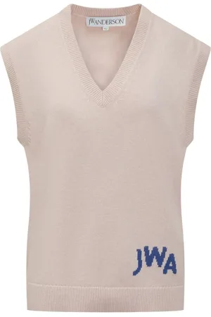 J.W.Anderson Swetry, Mężczyzna, Różowy, L, Beige V-Neck Sleeveless Sweater