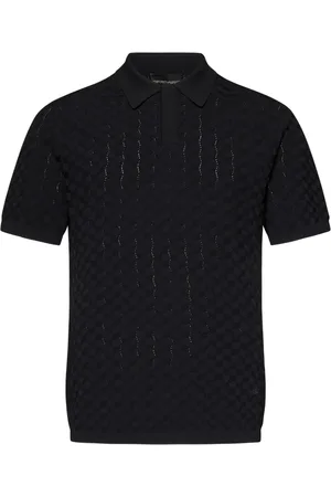 Emporio Armani Swetry, Mężczyzna, Czarny, L, Czarna krótka sweterkowa koszulka polo