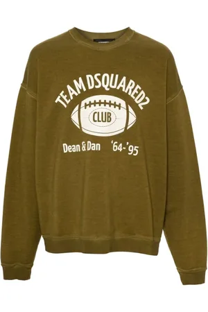 Dsquared2 Bluzy, Mężczyzna, Zielony, XL, Zielony Sweter z Graficznym Nadrukiem i Okrągłym Dekoltem