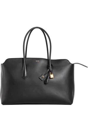 Tom Ford Torebki, Kobieta, Czarny, ONE SIZE, Czarna torba skórzana z detalami w złotym kolorze