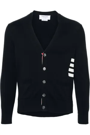 Thom Browne Swetry, Mężczyzna, Niebieski, L, Bawełna, Kardigan bawełniany z paskami 4-Bar