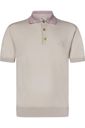 Etro Koszulki, Mężczyzna, Beżowy, XL, Bawełna, Beżowy Sweter Polo z Haftem Logo