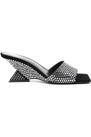 The Attico Buty, Kobieta, Czarny, 36 EU, Zamsz, Czarne Sandały na Koturnie z Kryształkami