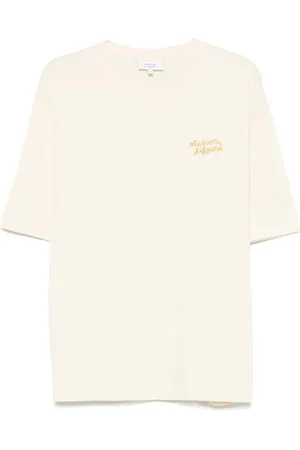 Maison Kitsuné Koszulki, Mężczyzna, Żółty, L, Żółty T-shirt z okrągłym dekoltem i logo