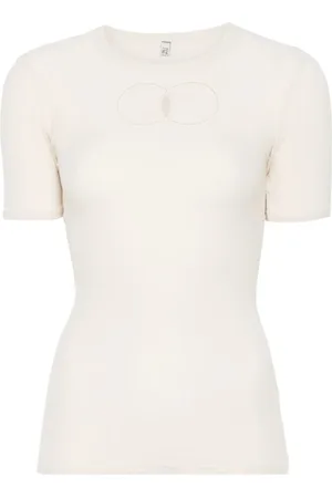 Baserange Koszulki, Kobieta, Beżowy, S, Crew Neck Cut-Out T-shirt