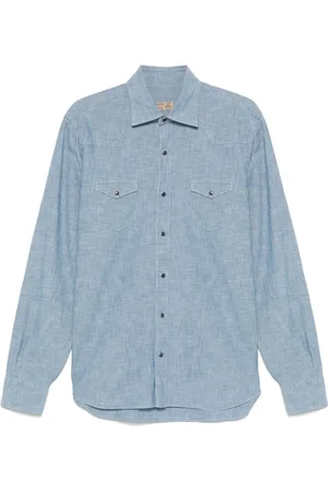 BARBA Koszule, Mężczyzna, Niebieski, 2XL, Niebieska Koszula z Przodu na Napy