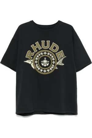 Rhude Koszulki, Mężczyzna, Czarny, S, Bawełna, Czarny T-shirt z Nadrukiem Logo z Okrągłym Dekoltem