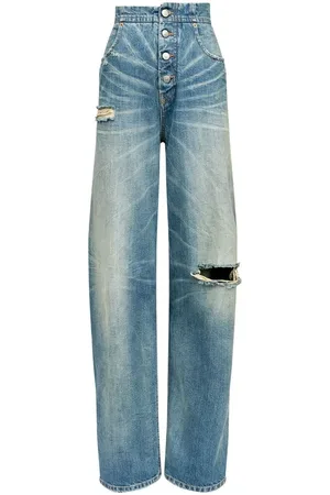 Maison Margiela Jeansy, Kobieta, Niebieski, W27, Bawełna, Jeansyy z efektem znoszenia o prostym kroju