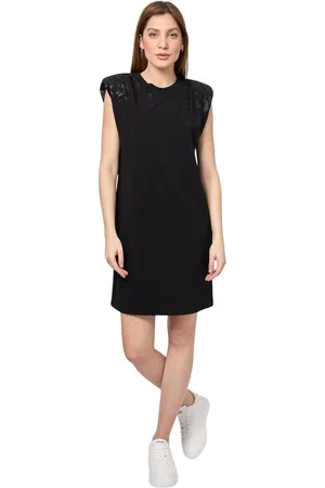 Emporio Armani Sukienki, Kobieta, Czarny, XS, Czarna Krótka Sukienka z Metalicznym Wykończeniem