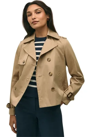 Brooks Brothers Płaszcze, Kobieta, brązowy, L, Bawełna, Cropped Double-Breasted Supima Twill Trench Coat
