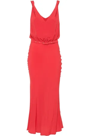 SEMICOUTURE Sukienki, Kobieta, Czerwony, S, Czerwona Elegancka Sukienka z Jedwabnymi Włóknami