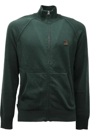 Woolrich Swetry, Mężczyzna, Zielony, S, Zielony Sweter z Wełny z Pełnym Zamkiem
