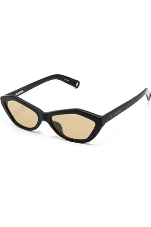 Jacquemus Akcesoria, Kobieta, Czarny, ONE SIZE, Okulary przeciwsłoneczne z zakrzywionymi zausznikami i nadrukiem logo
