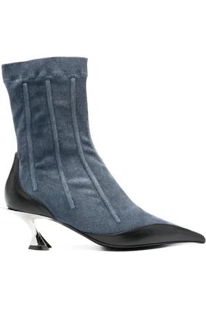 MUGLER Buty, Kobieta, Niebieski, 39 EU, Indigo Niebieskie Skórzane Buty na Obcasie