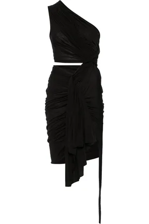 Rick Owens Sukienki, Kobieta, Czarny, S, Czarna Sukienka z Marszczeniem i Wiązaniem