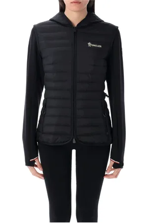 Moncler Kurtki, Kobieta, Czarny, M, Nylon, Czarna Dzianinowa Bluza z Zamkiem Ss 25