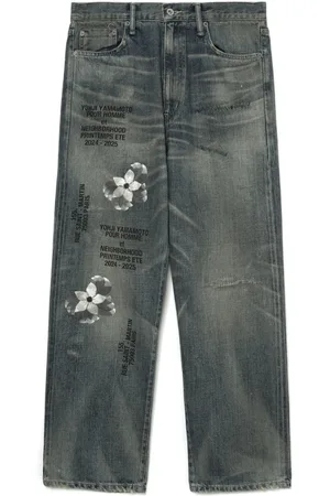 YOHJI YAMAMOTO Jeansy, Mężczyzna, Niebieski, L, Niebiesko-Szare Klasyczne Jeansyy z Pięcioma Kieszeniami