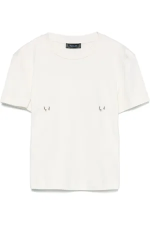 MUGLER Koszulki, Kobieta, Biały, S, Bawełna, Biały T-shirt z krótkim rękawem i okrągłym dekoltem