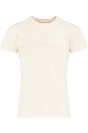 Maison Margiela Koszulki, Mężczyzna, Beżowy, S, Bawełna, Koszulka Ringspun z haftowanym logo