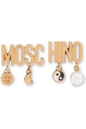 Moschino Akcesoria, Kobieta, Żółty, ONE SIZE, Kroplowy Design Logo Kolczyki Faux-Perła