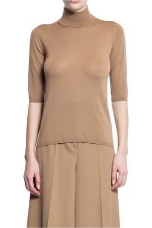 Max Mara Swetry, Kobieta, brązowy, S, Gładki Sweter z Wełny Tytoniowej