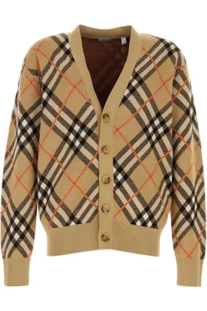 Burberry Swetry, Mężczyzna, Beżowy, L, Wełna, Sweter z Dzianiny Wełnianej w Stylu Vintage Check