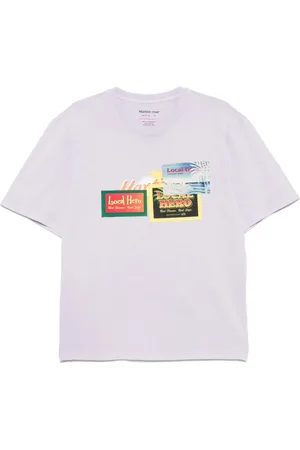 MARTINE ROSE Koszulki, Mężczyzna, Fioletowy, M, Fioletowy Logo Print Crew Neck