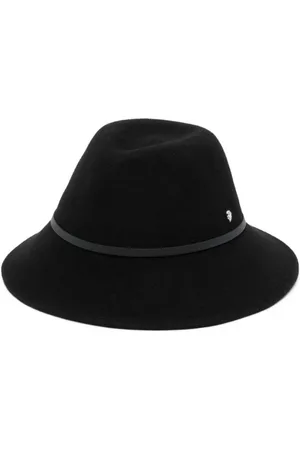 HELEN Akcesoria, Kobieta, Czarny, L, Len, Czarny filcowy kapelusz Fedora z logo