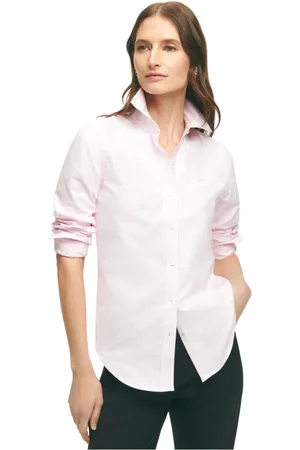 Brooks Brothers Bluzki, Kobieta, Różowy, L, Bawełna, Klasyczna koszula w paski z Oxfordu z guzikami