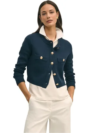 Brooks Brothers Swetry, Kobieta, Niebieski, M, Bawełna, Bawełniany sweter kurtka z złotymi guzikami