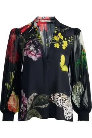 ALICE+OLIVIA Bluzki, Kobieta, Wielobarwność, S, Satin Finish V-Neck Balloon Sleeve Shirt