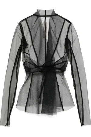 Rick Owens Kurtki, Kobieta, Czarny, S, Czarna Wiązana Przezroczysta Długi Rękaw