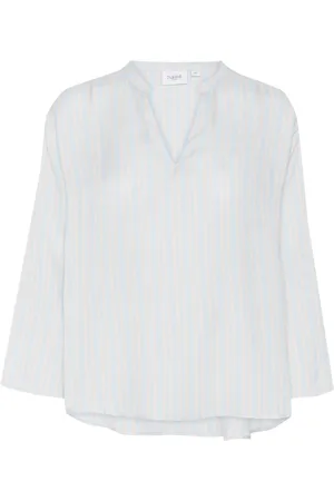 Saint Tropez Bluzki, Kobieta, Niebieski, M, Bluzka w Paski Chambray 3/4 Rękawy