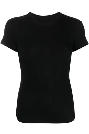 Isabel Marant Koszulki, Kobieta, Czarny, S, Bawełna, Bawełniana koszulka z prążkowanej dzianiny z logo
