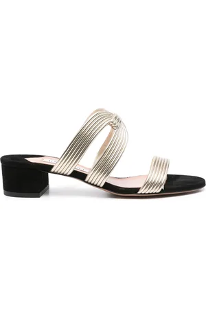 Aquazzura Buty, Kobieta, Żółty, 36 EU, Zamsz, Złote Buty na Niskim Obcasie z Wycięciami