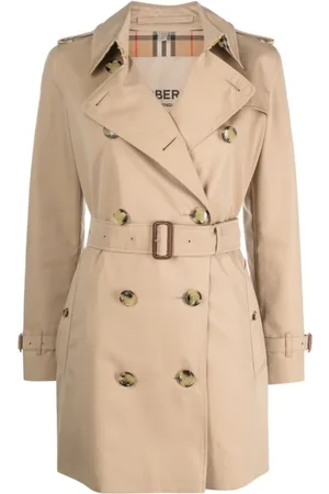 Burberry Płaszcze, Kobieta, Beżowy, S, Beżowy Płaszcz z Bawełnianej Gabardyny na Podwójnym Rzędzie Guzików