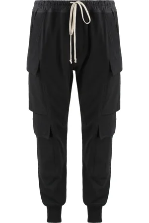 Rick Owens Spodnie, Mężczyzna, Czarny, L, Bawełniane Spodnie z Rypnietymi Mankietami
