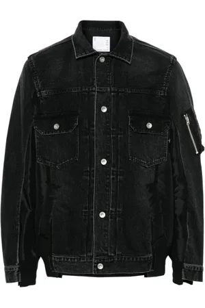 SACAI Kurtki, Mężczyzna, Czarny, L, Denim, Czarna Kurtka z Denimu Patchwork