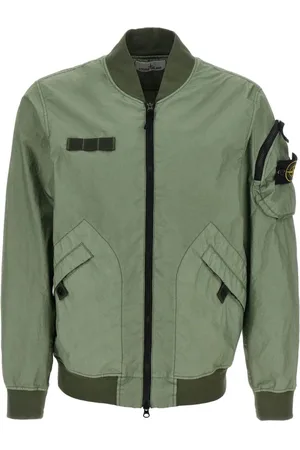 Stone Island Kurtki, Mężczyzna, Zielony, M, Zielony płaszcz z zamkiem i kieszeniami
