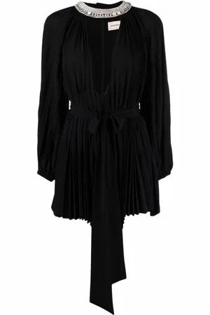 ALEXANDRE VAUTHIER Sukienki, Kobieta, Czarny, S, Czarna plisowana mini sukienka z kryształami