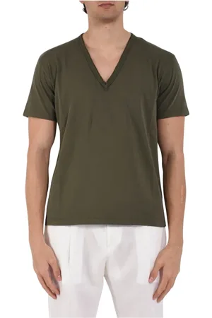Mauro Grifoni Koszulki, Mężczyzna, Zielony, M, Bawełniany T-shirt z dekoltem w serek, Regular Fit