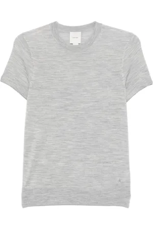 Calvin Klein Koszulki, Kobieta, Szary, L, Bawełna, Szary melanżowy T-shirt z okrągłym dekoltem